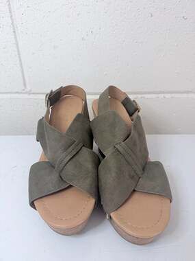 City Classified Olive Green Faux Suede Crisscross Wedge Sandals